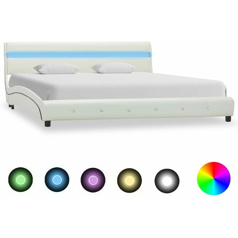 

Estructura de cama con LED cuero sintético blanco 150x200 cm