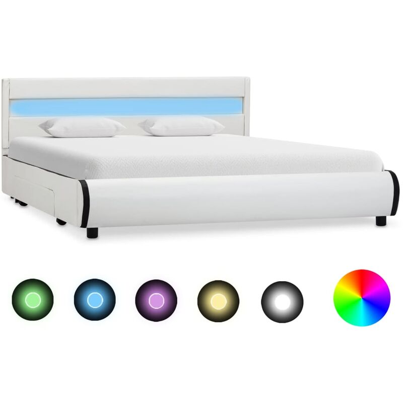 

Estructura de cama con LED cuero sintetico blanco 160x200 cm
