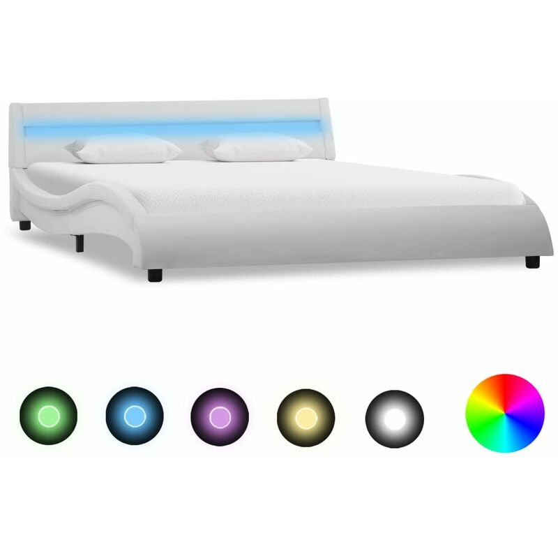 

Happyshopping - Estructura de cama con LED cuero sintetico blanco 160x200 cm