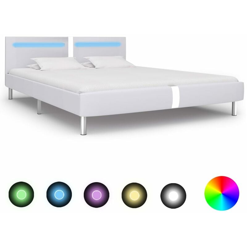 

Estructura de cama con LED cuero sintético blanco 160x200 cm