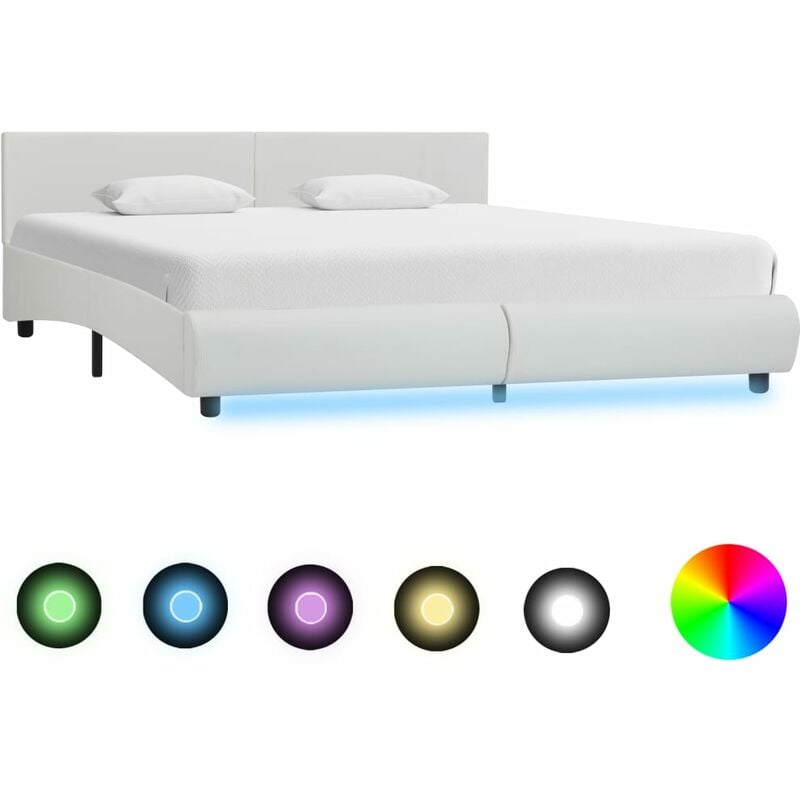 

Estructura de cama con LED cuero sintético blanco 160x200 cm