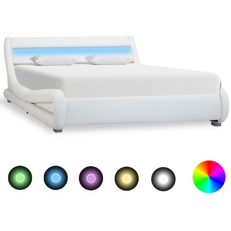 

Estructura de cama con LED cuero sintético blanco 160x200 cm