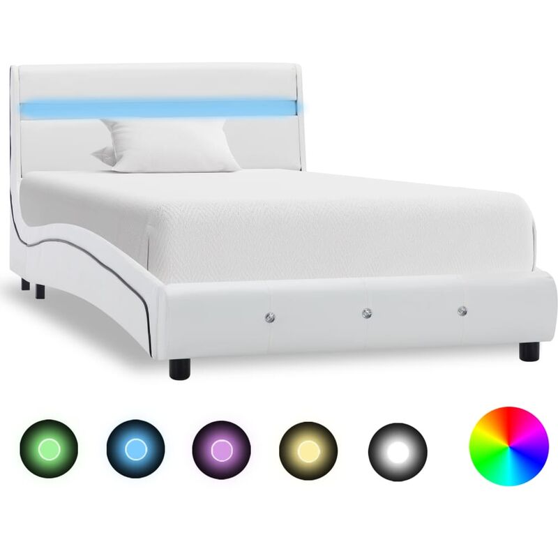 

Estructura de cama con LED cuero sintetico blanco 90x200 cm