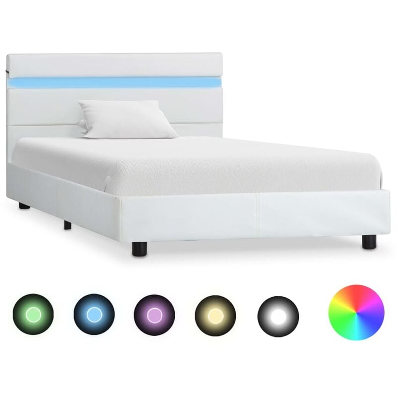 

Estructura de cama con LED cuero sintetico blanco 90x200 cm