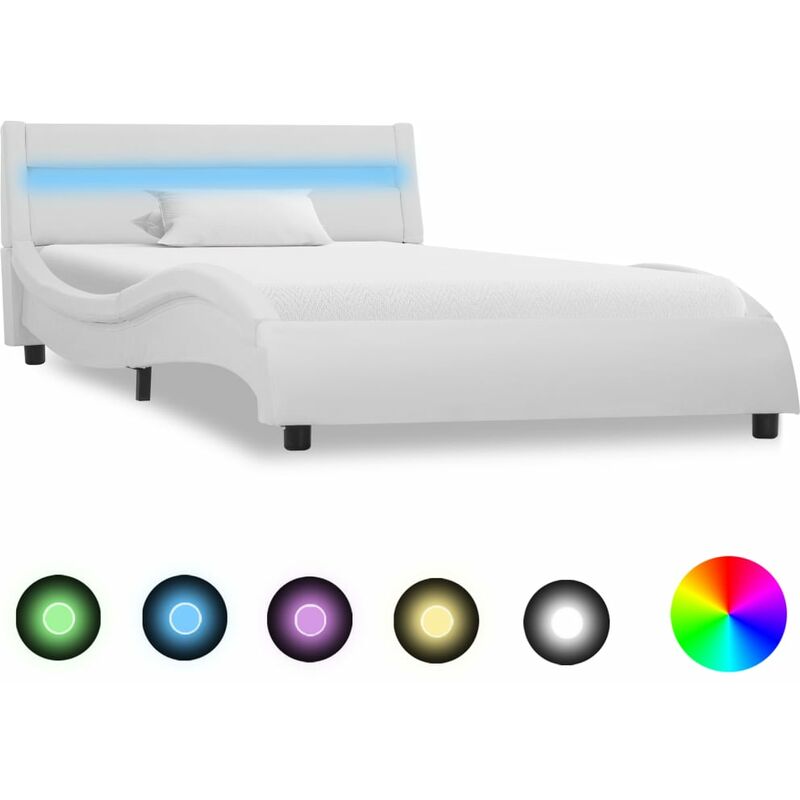 

Estructura de cama con LED cuero sintetico blanco 90x200 cm