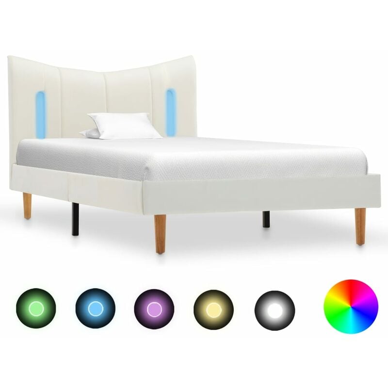 

Estructura de cama con LED cuero sintético blanco 90x200 cm