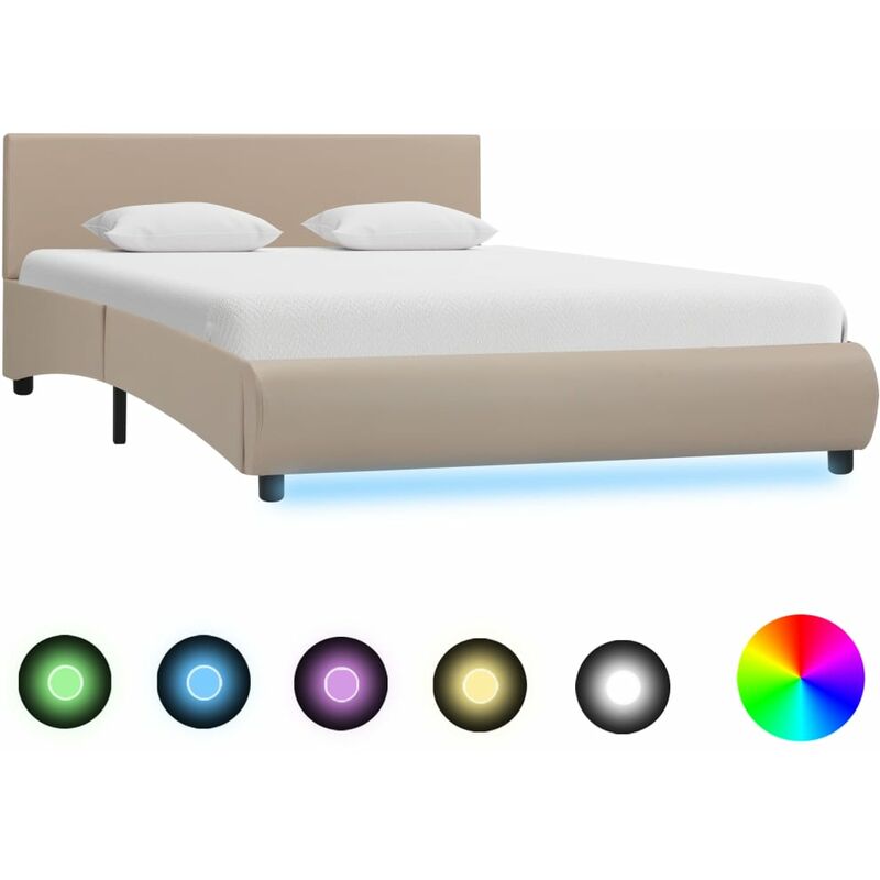 

Estructura de cama con LED cuero sintético capuchino 140x200 cm