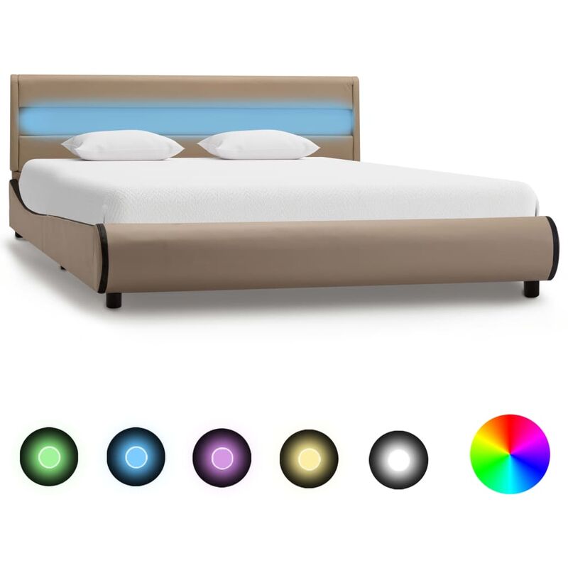 

Estructura de cama con LED cuero sintético capuchino 140x200 cm