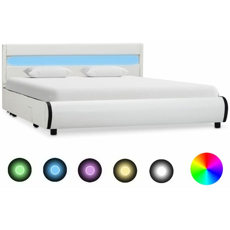 

Estructura de Cama con LED Cuero Sintético Blanco 160x200 cm - Blanco - Vidaxl