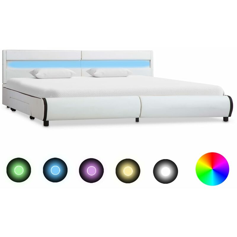 

Estructura de Cama con LED Cuero Sintético Blanco 180x200 cm - Blanco - Vidaxl