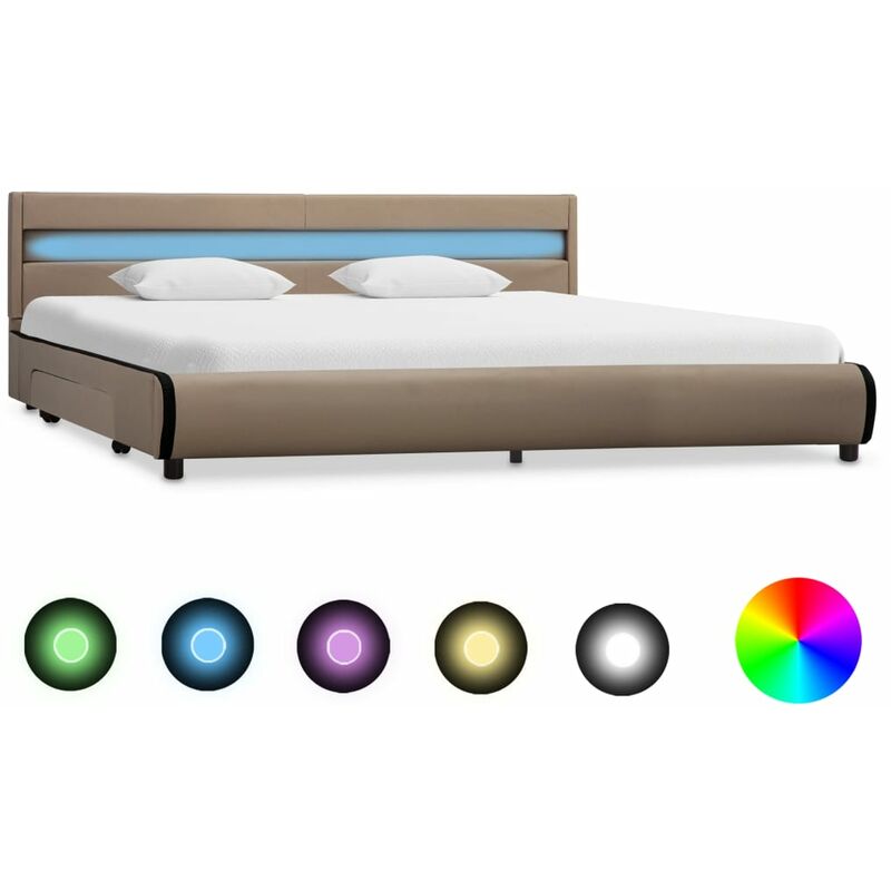 

vidaXL Estructura de Cama con LED Cuero Sintético Capuchino 180x200 cm - Marrón