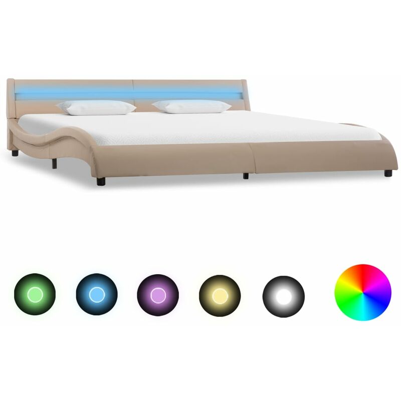 

Estructura de cama con LED cuero sintético capuchino 180x200 cm