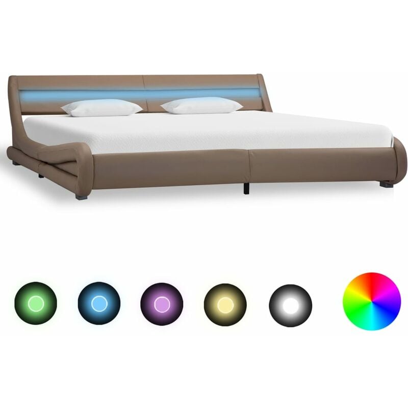 

Estructura de cama con LED cuero sintético capuchino 180x200 cm