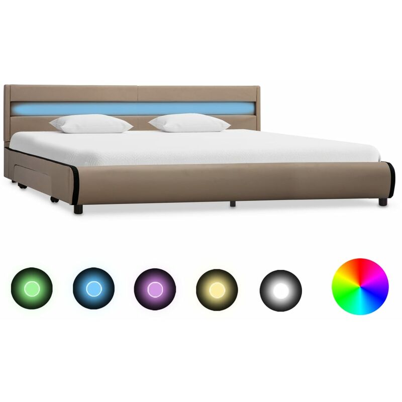 

Estructura de cama con LED cuero sintético capuchino 180x200 cm