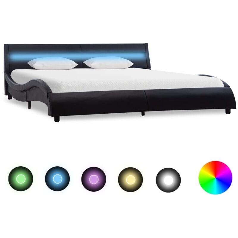 

vidaXL Estructura de Cama con LED Cuero Sintético Negro 160x200 cm - Negro