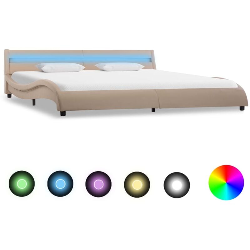 

vidaXL Estructura de Cama con LED Cuero Sintético Capuchino 180x200 cm - Marrón
