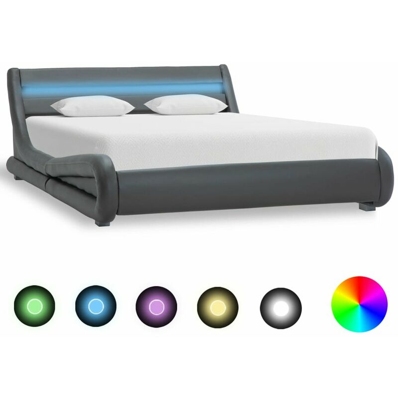 

Happyshopping - Estructura de cama con LED cuero sintetico gris 120x200 cm