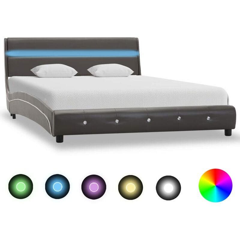 

Estructura de cama con LED cuero sintético gris 135x190 cm