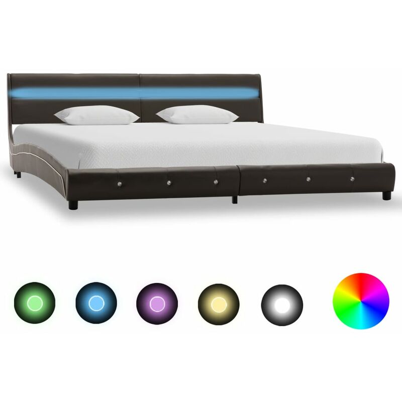 

Estructura de cama con LED cuero sintético gris 150x200 cm