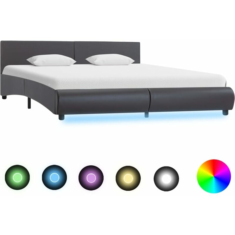 

Estructura de cama con LED cuero sintetico gris 160x200 cm