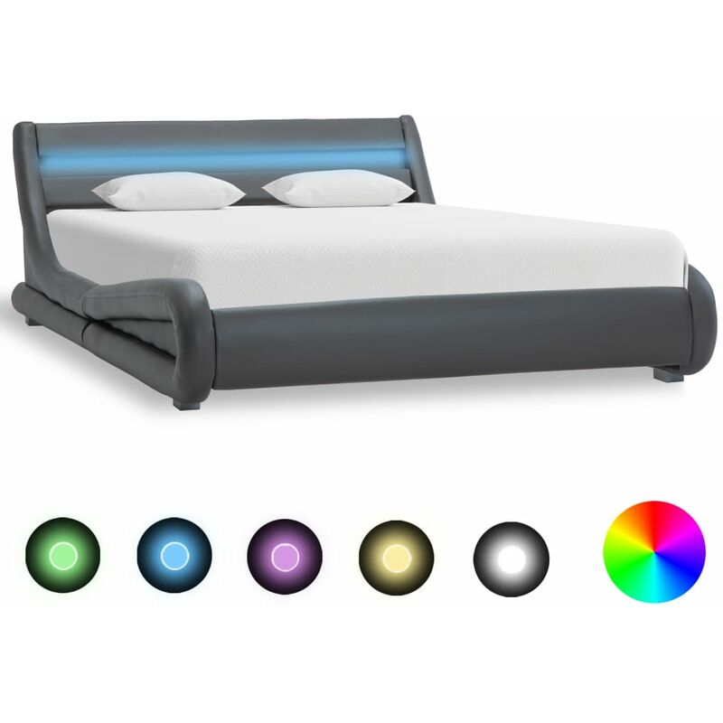 

Estructura de cama con LED cuero sintético gris 160x200 cm