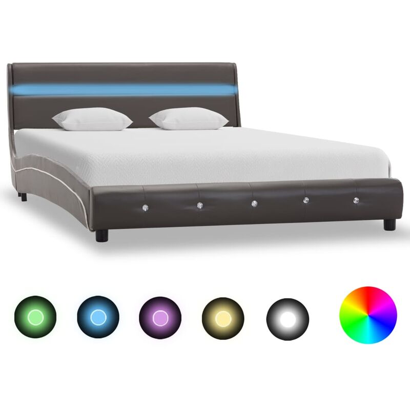 

Estructura de cama con LED cuero sintético gris 160x200 cm