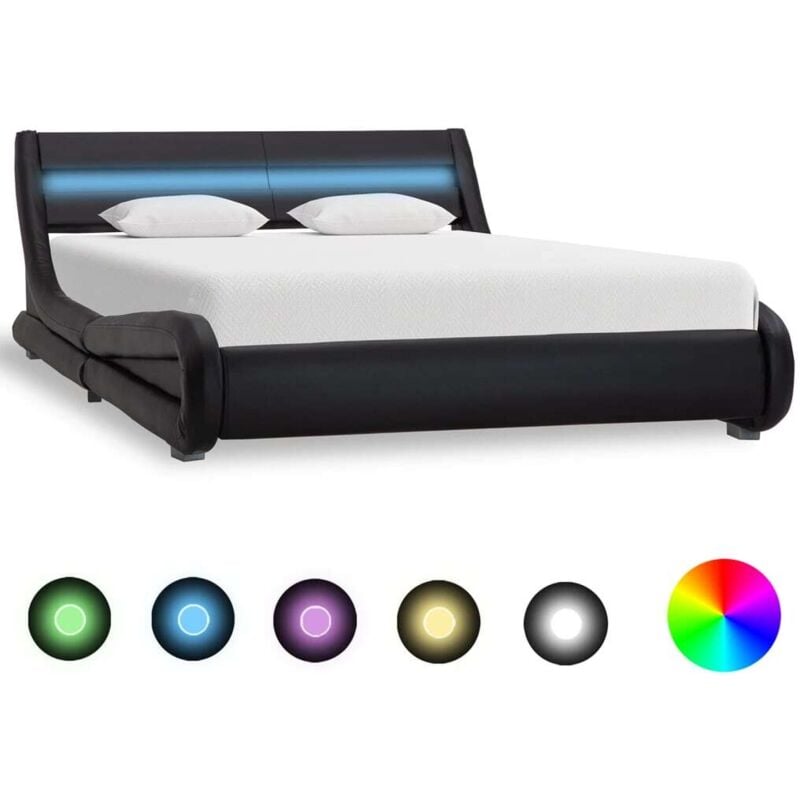 

Estructura de Cama con LED Cuero Sintético Negro 120x200 cm - Negro - Vidaxl