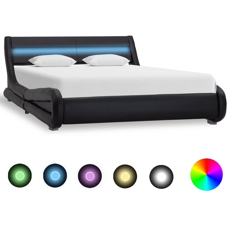

Estructura de Cama con LED Cuero Sintético Negro 140x200 cm - Negro - Vidaxl