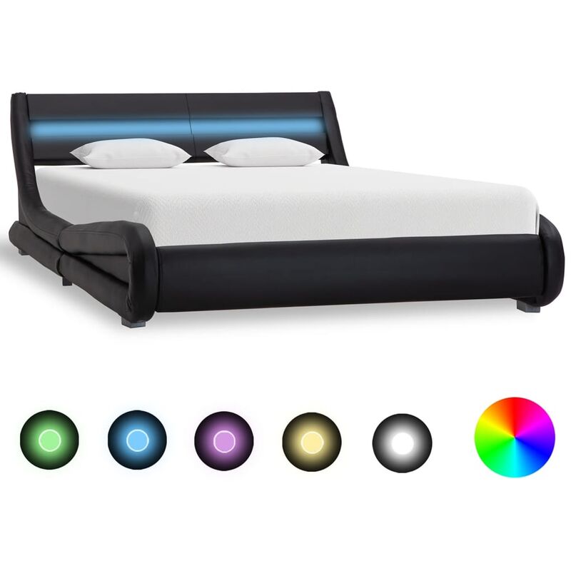 

Estructura de Cama con LED Cuero Sintético Negro 160x200 cm - Negro - Vidaxl