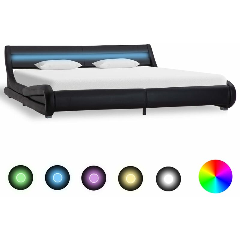 

Estructura de Cama con LED Cuero Sintético Negro 180x200 cm - Negro - Vidaxl