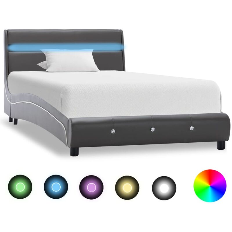 

Estructura de cama con LED cuero sintetico gris 90x200 cm