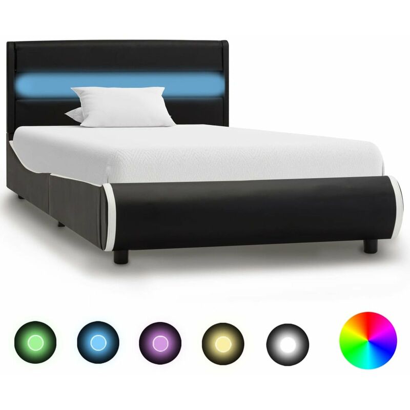 

Estructura de cama con LED cuero sintetico negro 100x200 cm