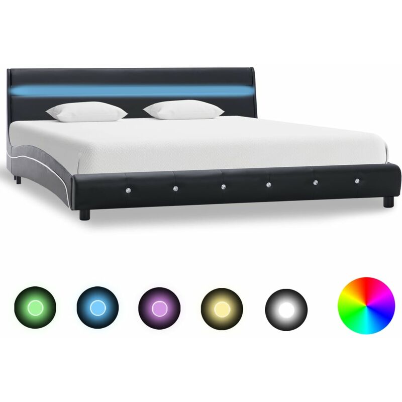 

Estructura de cama con LED cuero sintetico negro 160x200 cm
