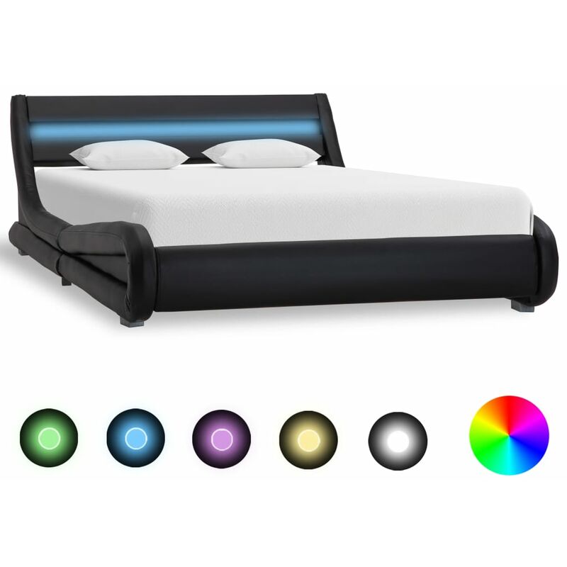 

Estructura de cama con LED cuero sintetico negro 160x200 cm