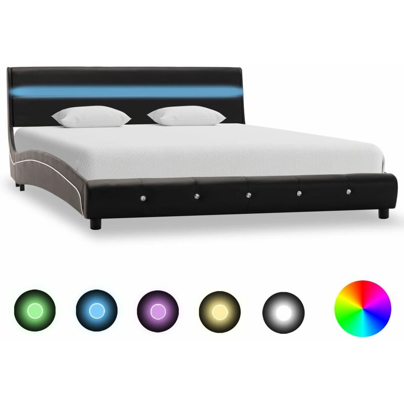 

Estructura de cama con LED cuero sintético negro 160x200 cm