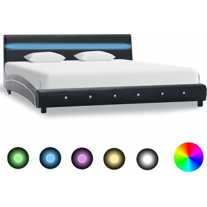 

Estructura de cama con LED cuero sintetico negro 180x200 cm