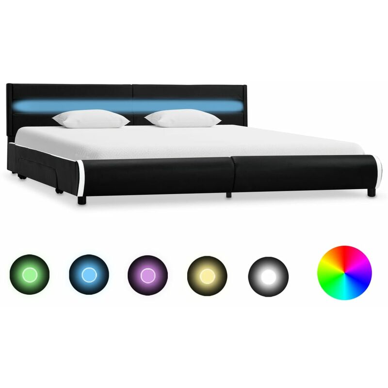 

Estructura de cama con LED cuero sintetico negro 180x200 cm