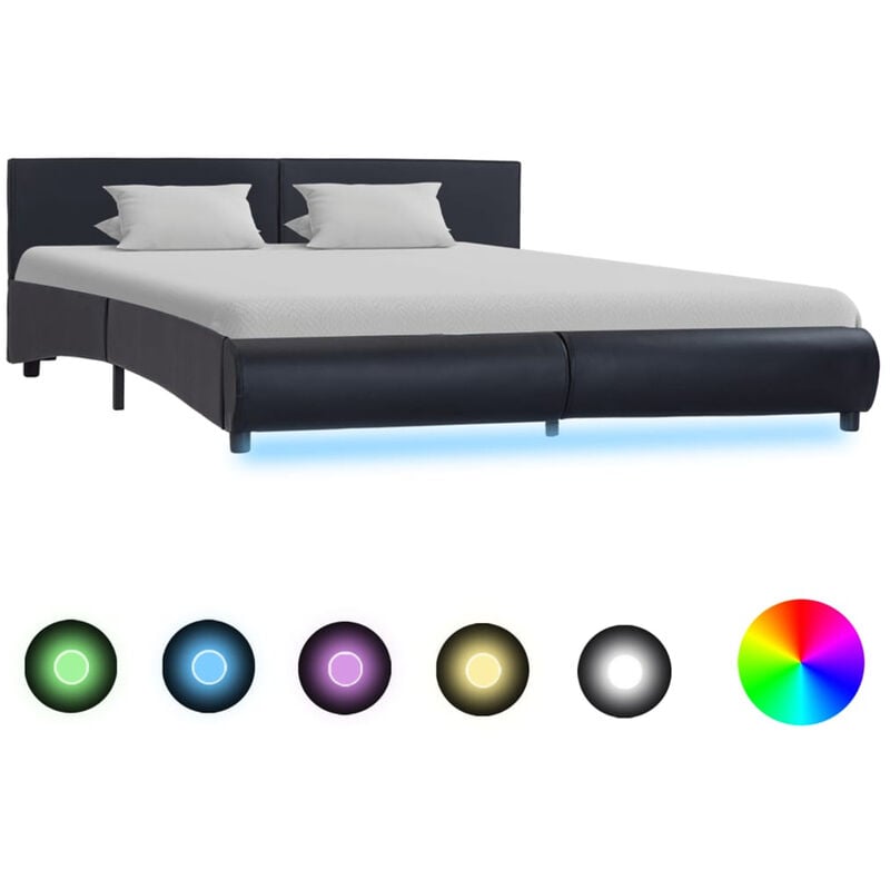 

Estructura de cama con LED cuero sintetico negro 180x200 cm