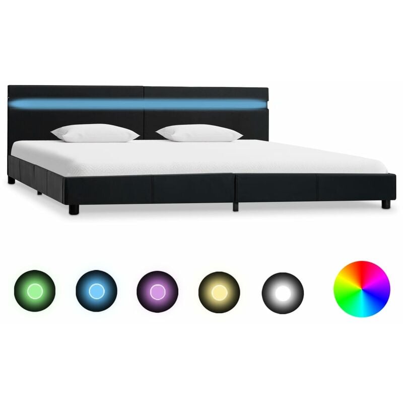 

Estructura de cama con LED cuero sintético negro 180x200 cm