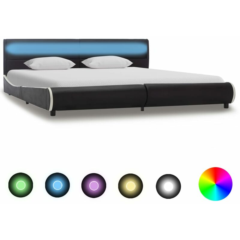 

Asupermall - Estructura de cama con LED cuero sintetico negro 180x200 cm