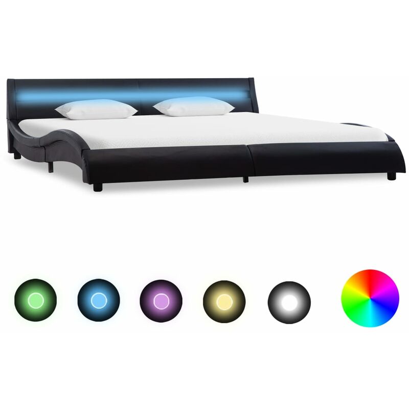 

Estructura de cama con LED cuero sintetico negro 180x200 cm