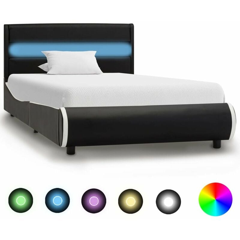 

Estructura de cama con LED cuero sintetico negro 90x200 cm