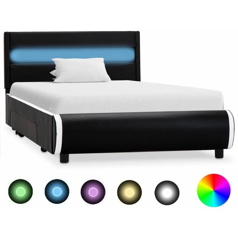 

Estructura de cama con LED cuero sintético negro 90x200 cm