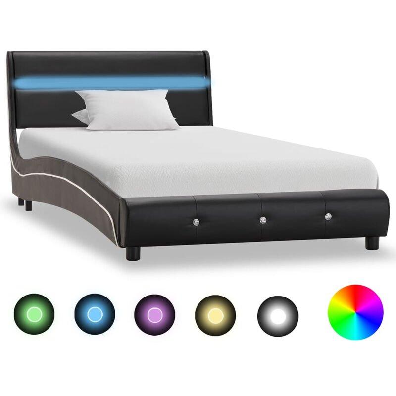 

Estructura de cama con LED cuero sintetico negro 90x200 cm