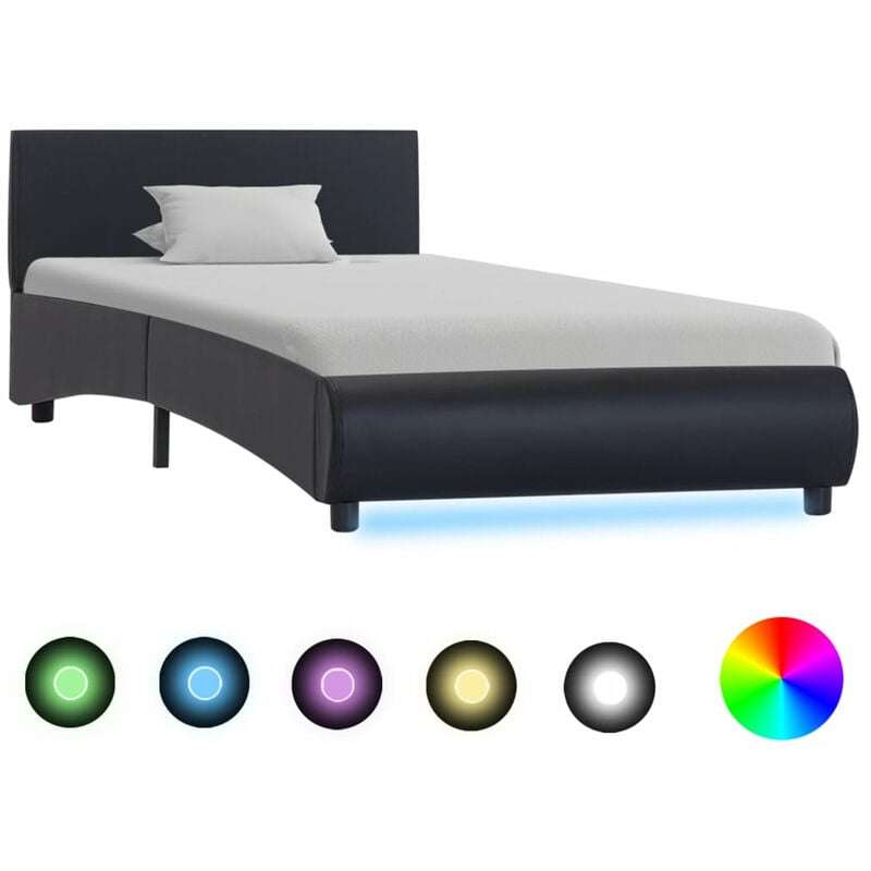 

Asupermall - Estructura de cama con LED cuero sintetico negro 90x200 cm