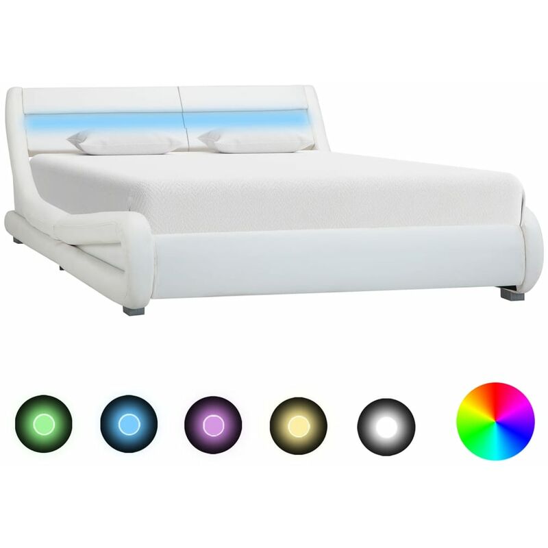 

Estructura de cama con LED cuero sintético blanco 120x200 cm - Blanco