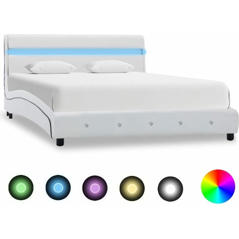 

Estructura de cama con LED cuero sintético blanco 140x200 cm - Blanco