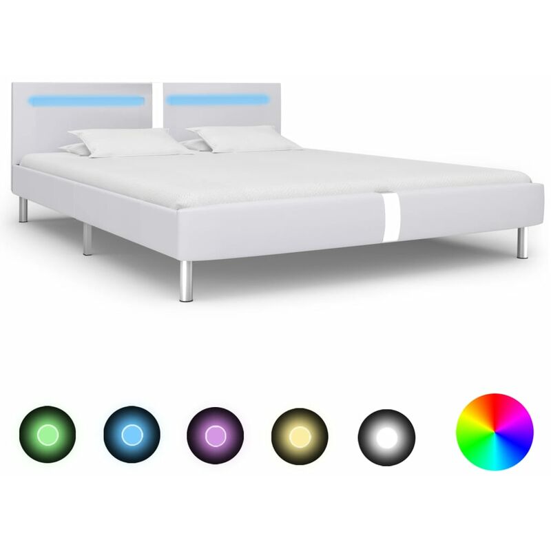 

Estructura de cama con LED cuero sintético blanco 160x200 cm - Blanco