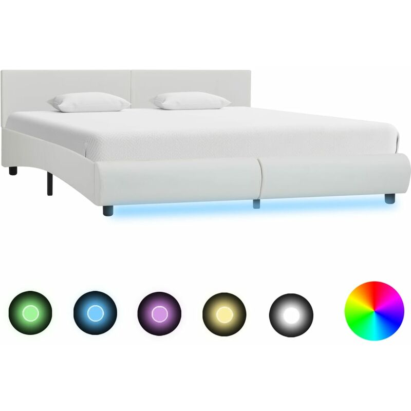 

Estructura de cama con LED cuero sintético blanco 160x200 cm - Blanco