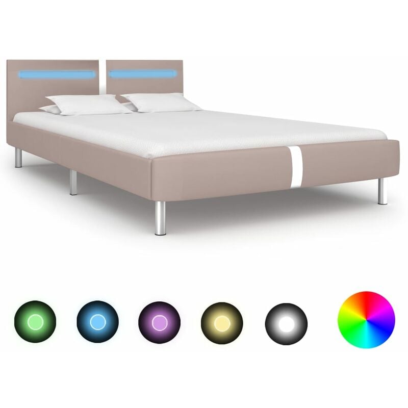 

Estructura de cama con LED cuero sintético capuchino 140x200 cm - Beige